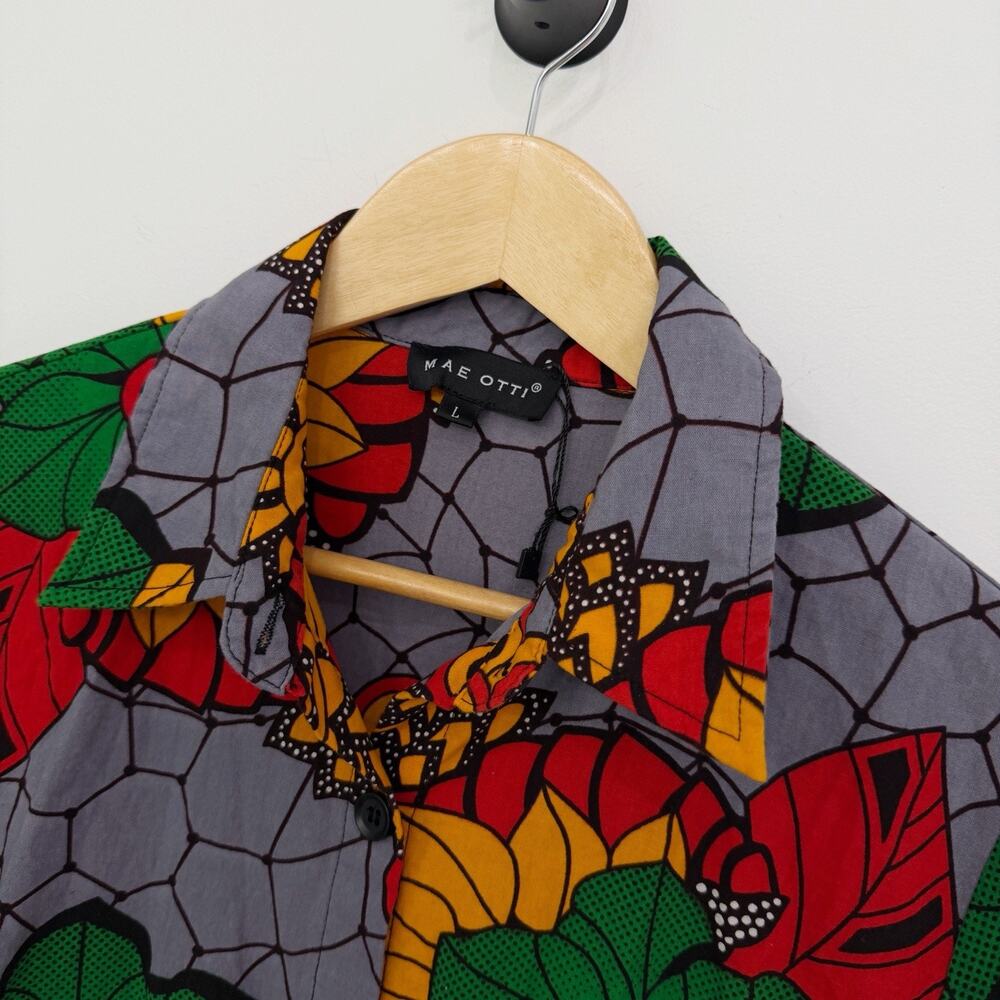 Women’s Mae Otti Colorful African Print Button Up Dress Size L - Picture 3 of 7